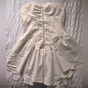 White Strapless Pleated Minidress